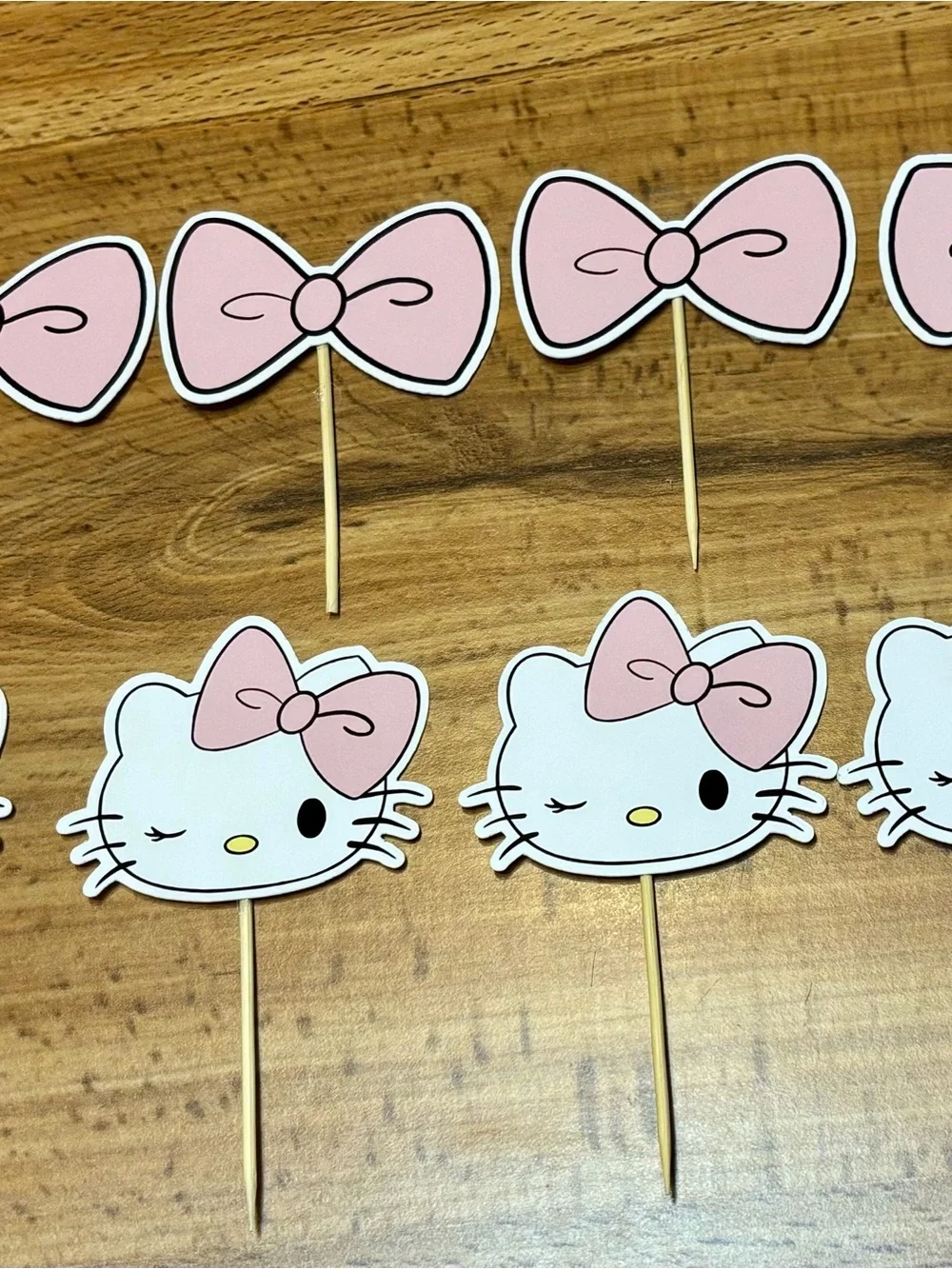 Pink Bow Cat Cupcake Toppers - Party Picks